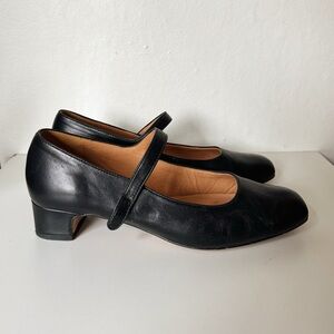 Black Italian Leather Mary Jane Heels